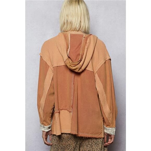 POL Button Down Hooded Jacket with with Star Patch Pattern - Picture 4 of 5